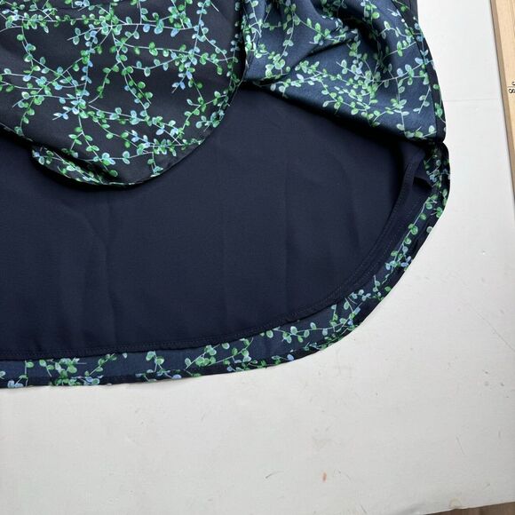 Lauren Ralph Lauren Dress Sz 12 Navy Blue Print Floral Long Slv Drawstring V-Nec - Picture 14 of 16